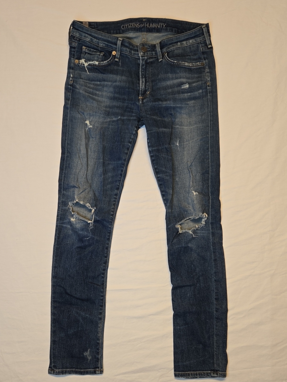 Citizens Of Humanity Arielle Dark Blue Wash Slim Fit Distressed Denim Jeans